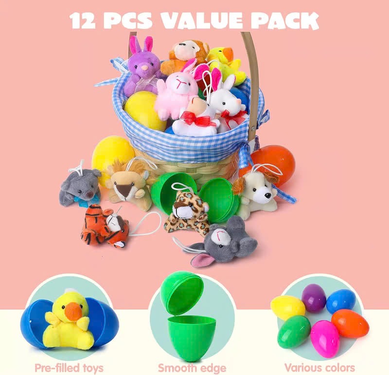 🔥50% OFF Today Only! 12/24/36 Pcs Prefilled Easter Eggs, Filled with Plush Animal Toys