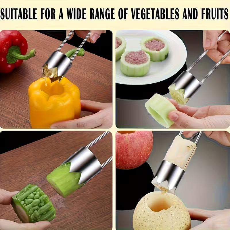 Stainless Steel Fruit & Vegetable Corer / Red Bell Pepper Seeder — Versatile Kitchen Gadget — Durable and Easy to Use