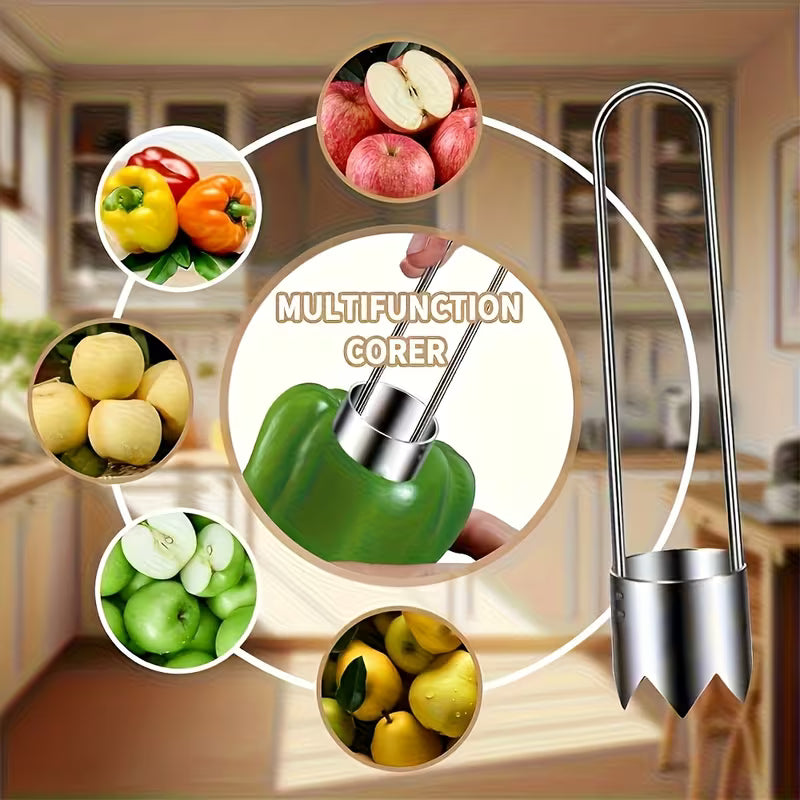 Stainless Steel Fruit & Vegetable Corer / Red Bell Pepper Seeder — Versatile Kitchen Gadget — Durable and Easy to Use