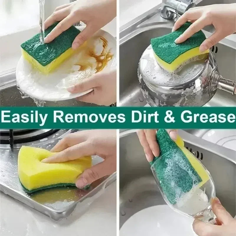 2Pcs Kitchen Dishwashing Soft Sponge Absorbent Clean Rub Pot Rust Scouring Pad Removing Kits Household Cleaning Brush Sponge