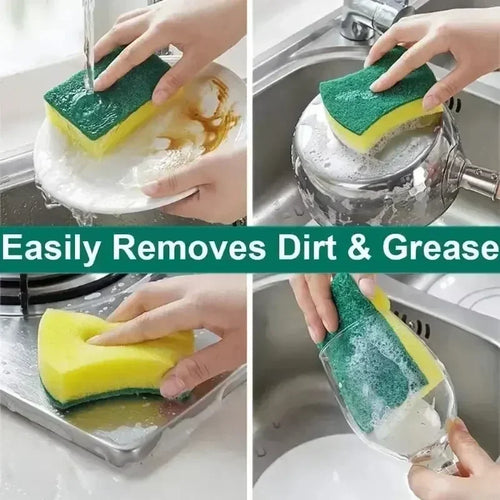 2Pcs Kitchen Dishwashing Soft Sponge Absorbent Clean Rub Pot Rust Scouring Pad Removing Kits Household Cleaning Brush Sponge