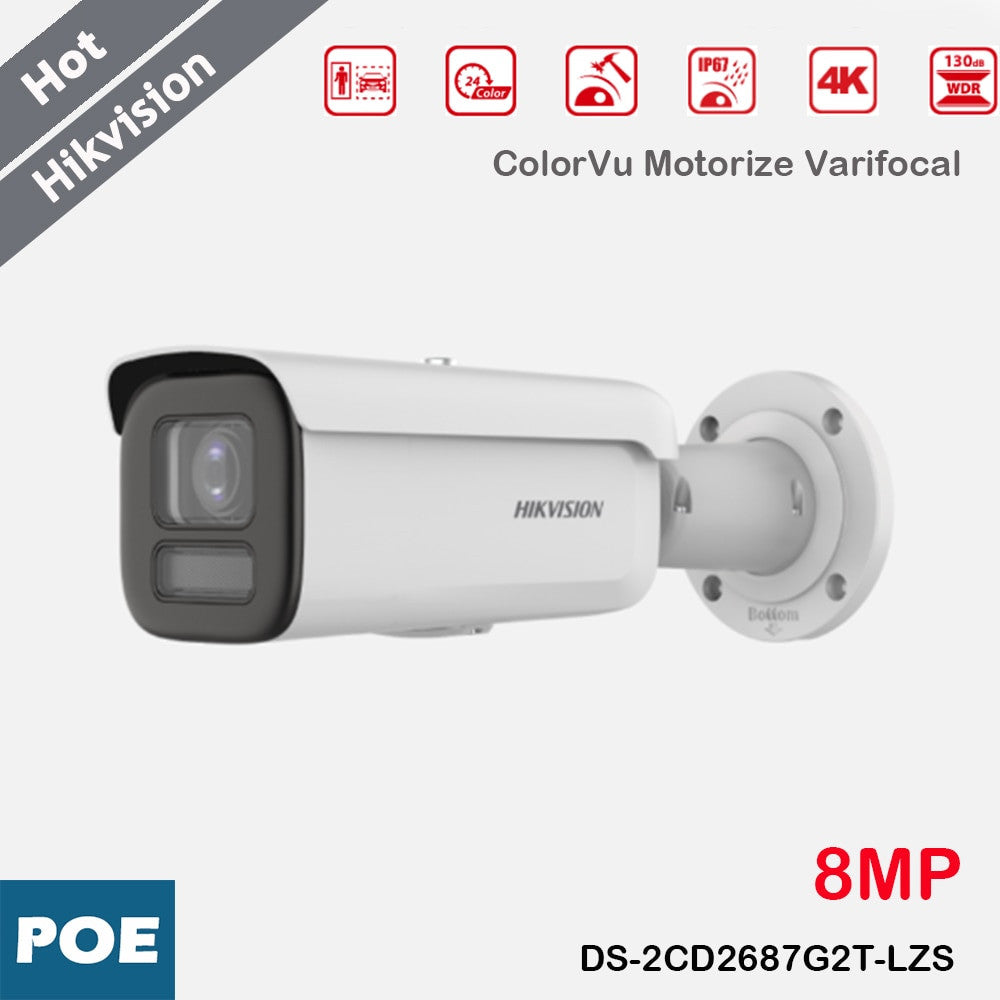 HIKVISION DS-2CD2687G2T-LZS 8MP 4k IP Camera ColorVu Motorize Varifocal 2.8-12mm